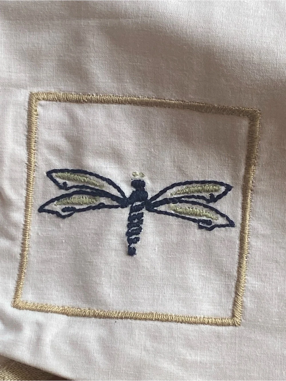 2 Hand Embroidered Cotton Valances Ladybug Bee Dragonfly Farmhouse Cottage